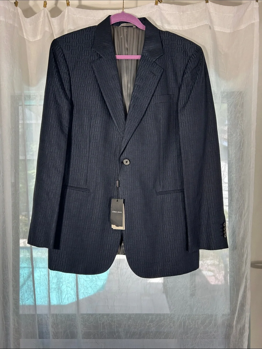 Giorgio Armani Dark Navy Patterned Single-Breasted Blazer